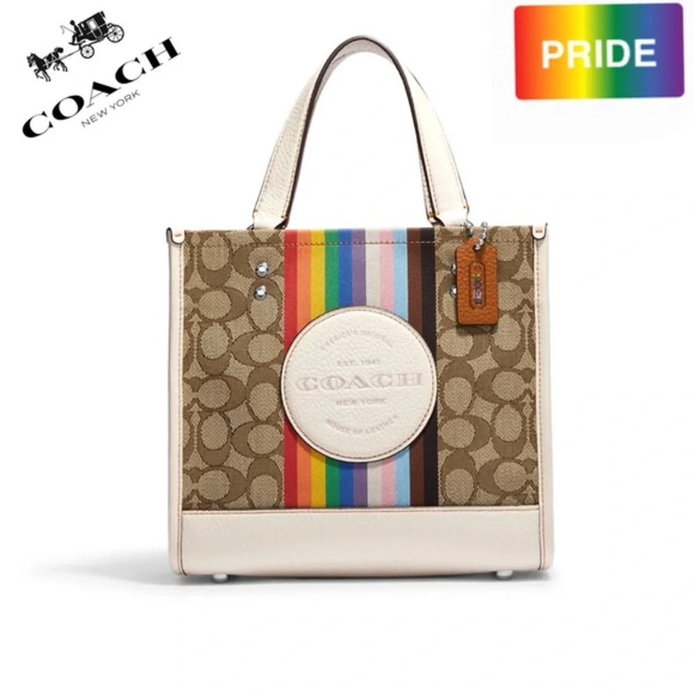 🌈COACH Dempsey Tote 22 Signature Jacquard With Rainbow Stripe And Coach Patch - Picture 1 of 7